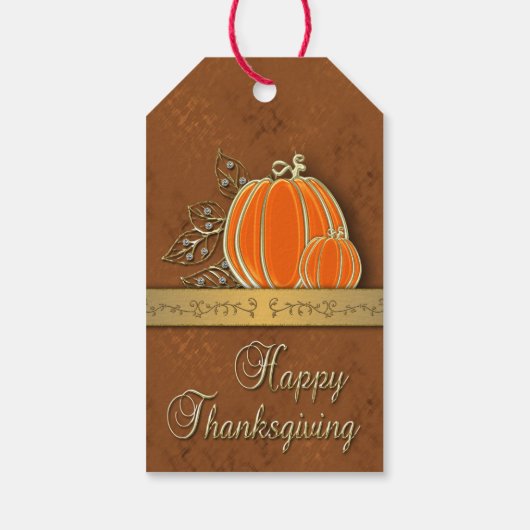 Edelvormige goudThanksgiving pompoenbladeren Cadeaulabel (Achterkant)