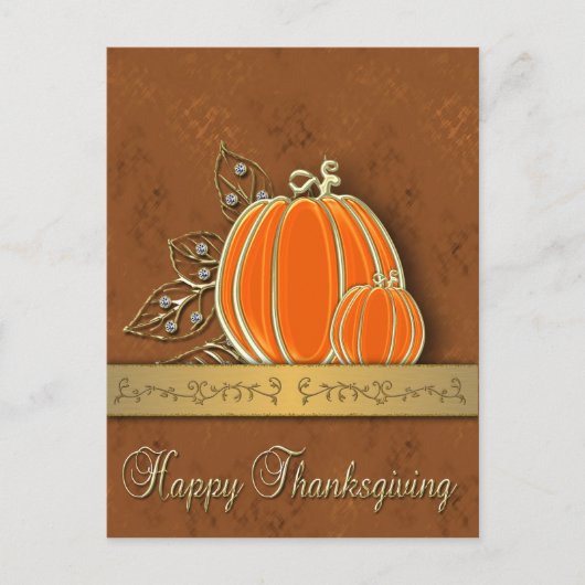 Edelvormige goudThanksgiving pompoenbladeren Feestdagenkaart (Voorkant)