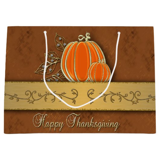 Edelvormige goudThanksgiving pompoenbladeren Groot Cadeauzakje (Voorkant)