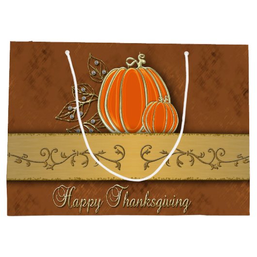Edelvormige goudThanksgiving pompoenbladeren Groot Cadeauzakje (Achterkant)