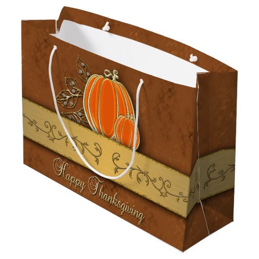 Edelvormige goudThanksgiving pompoenbladeren Groot Cadeauzakje (Achterkant Gekanteld)