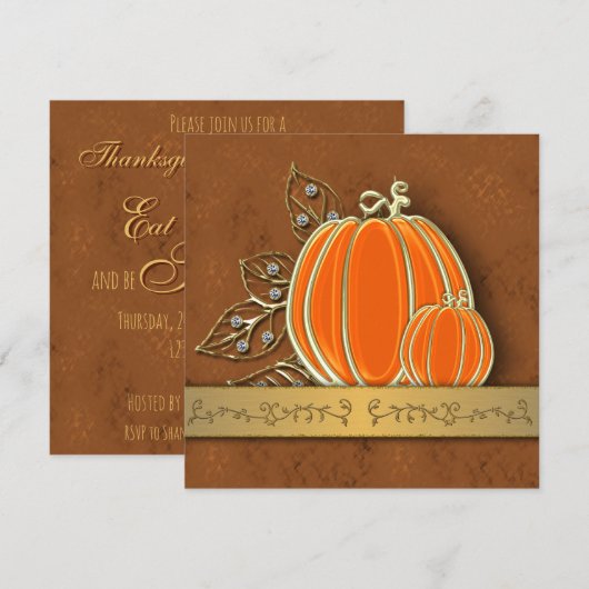 Edelvormige goudThanksgiving pompoenbladeren Kaart (Voorkant / Achterkant)
