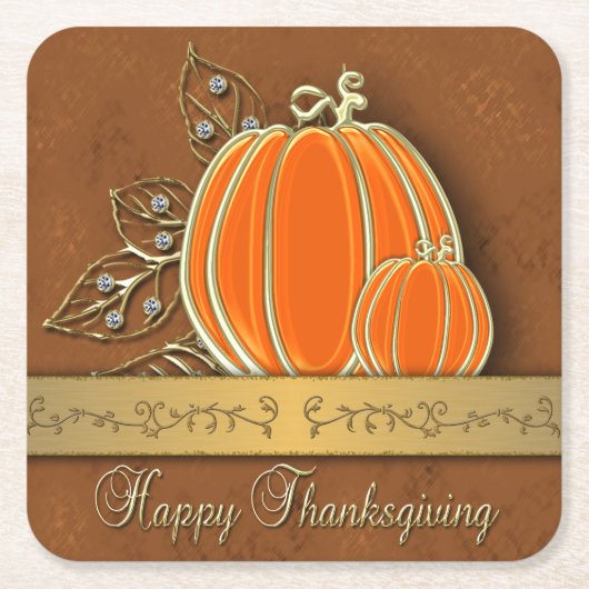 Edelvormige goudThanksgiving pompoenbladeren Kartonnen Onderzetters (Voorkant)