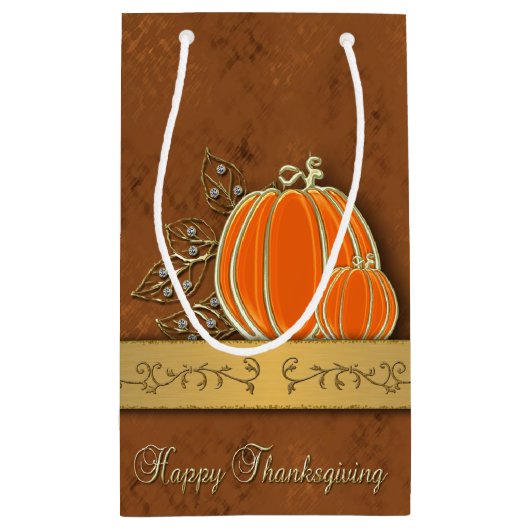 Edelvormige goudThanksgiving pompoenbladeren Klein Cadeauzakje (Achterkant)