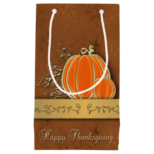 Edelvormige goudThanksgiving pompoenbladeren Klein Cadeauzakje (Voorkant)