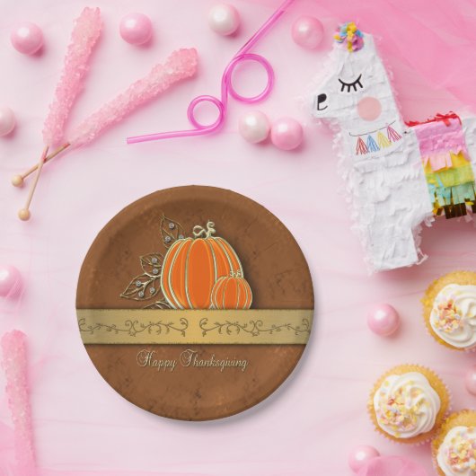 Edelvormige goudThanksgiving pompoenbladeren Papieren Bordje (Feest)