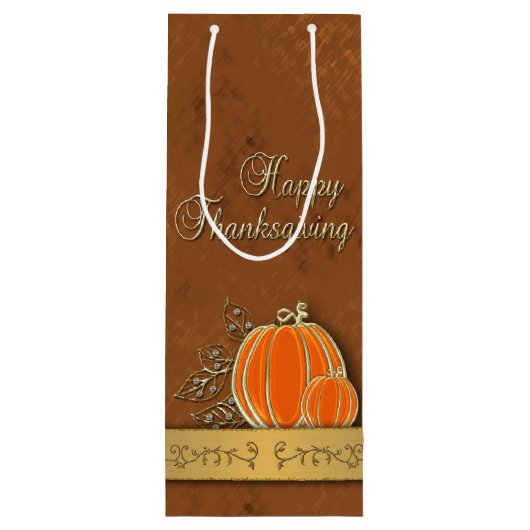 Edelvormige goudThanksgiving pompoenbladeren Wijn Cadeautas (Achterkant)