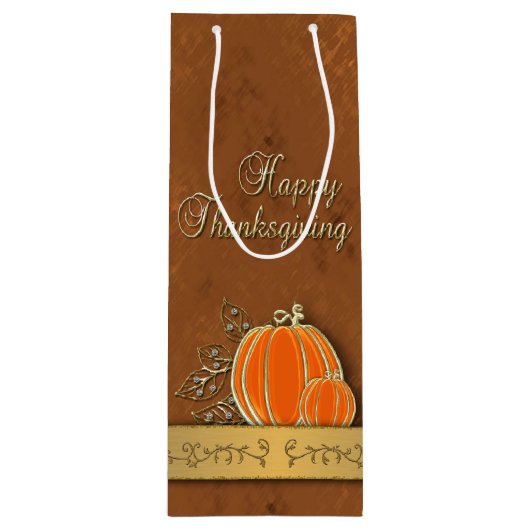 Edelvormige goudThanksgiving pompoenbladeren Wijn Cadeautas (Voorkant)