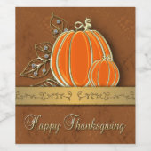 Edelvormige goudThanksgiving pompoenbladeren Wijn Etiket (Enkel label)