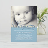 Edelwaardig script Foto Christening Uitnodiging -  (Staand voorkant)