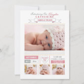 Edelwaardige aankomst Roze foto geboortedatum Aankondiging (Voorkant)