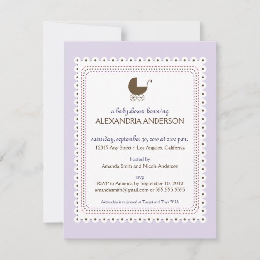 Edelwaardige lavender Aangepaste Baby shower Kaart (Voorkant)