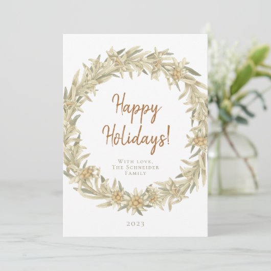 Edelweiss Alpine Floral krans Feestdagenkaart (Staand voorkant)