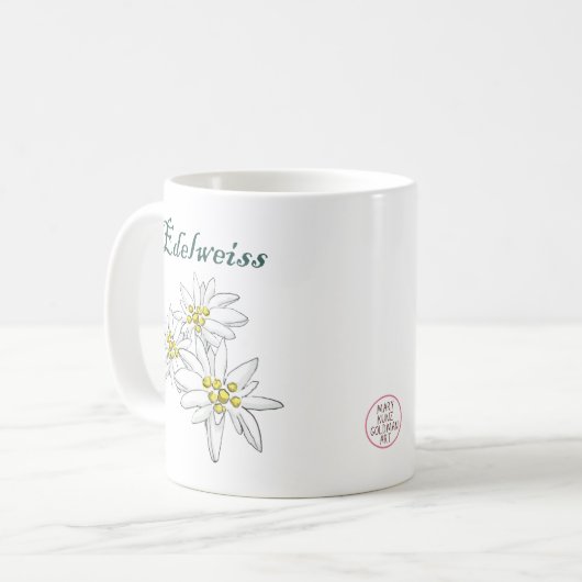 Edelweiss Alpine Wildflower Yellow Hand-Drawn Koffiemok (Voorkant links)