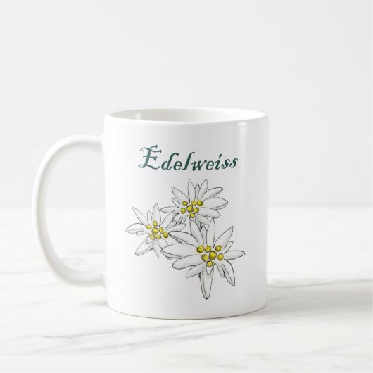 Edelweiss Alpine Wildflower Yellow Hand-Drawn Koffiemok (Links)
