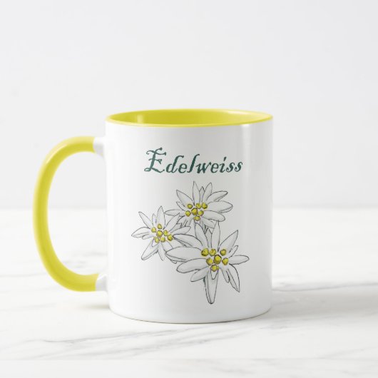 Edelweiss Alpine Wildflower Yellow Hand-Drawn Mok (Links)