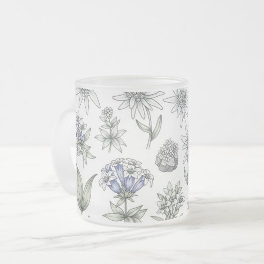 Edelweiss and Gentian Flower Mug Matglas Koffiemok (Voorkant links)