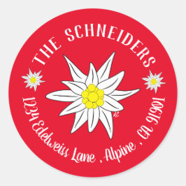 Edelweiss bloem gepersonaliseerde rode envelop afd ronde sticker