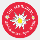 Edelweiss bloem gepersonaliseerde rode envelop afd ronde sticker (Voorkant)