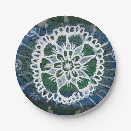 Edelweiss Custom Papier Borden Blauw Mandala Papieren Bordje (Voorkant)