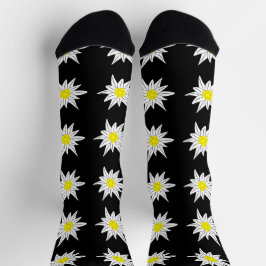Edelweiss Doodle Flowers Black Creming Sokken