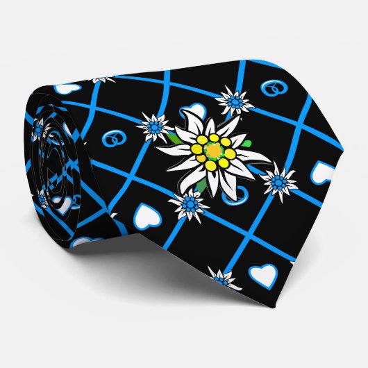 Edelweiss en Edelweiss-patroon op zwarte das (Opgerold)