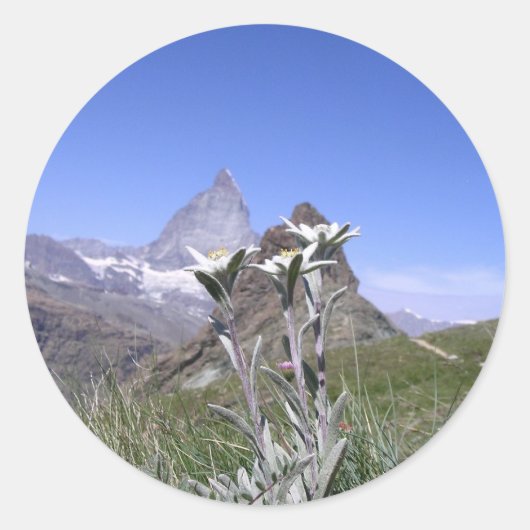 Edelweiss en Matterhorn Ronde Sticker (Voorkant)