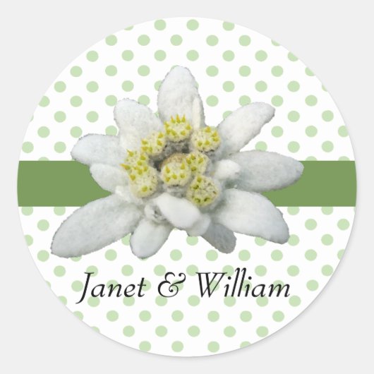 Edelweiss en Polka Dots Bruiloft Envelope Seal Ronde Sticker (Voorkant)