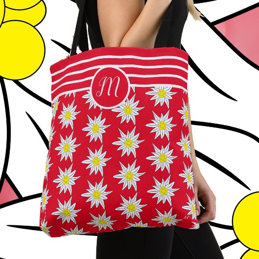 Edelweiss en Stripes Monogram Red Canvas tas