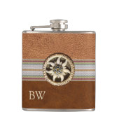 Edelweiss-fles op leer met monogram heupfles (Voorkant)