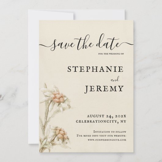 Edelweiss  Floral sparen de Uitnodiging van de Dat (Voorkant)