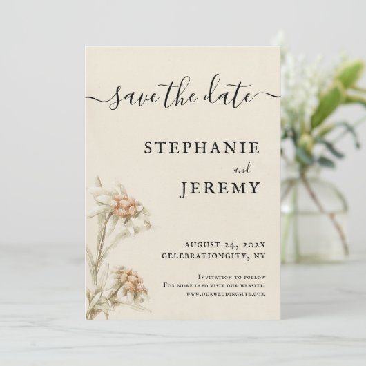 Edelweiss Floral sparen de Uitnodiging van de Dat (Staand voorkant)