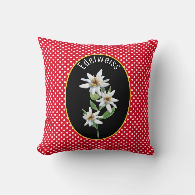 Edelweiss Flowers op Red and White Polka Dots Kussen (Voorkant)