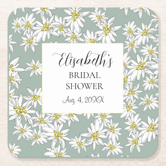 Edelweiss handgeschilderde gepersonaliseerde water kartonnen onderzetters (Voorkant)