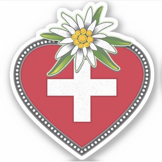 Edelweiss hart Zwitserse vlag Die Cut Sticker (Voorkant)