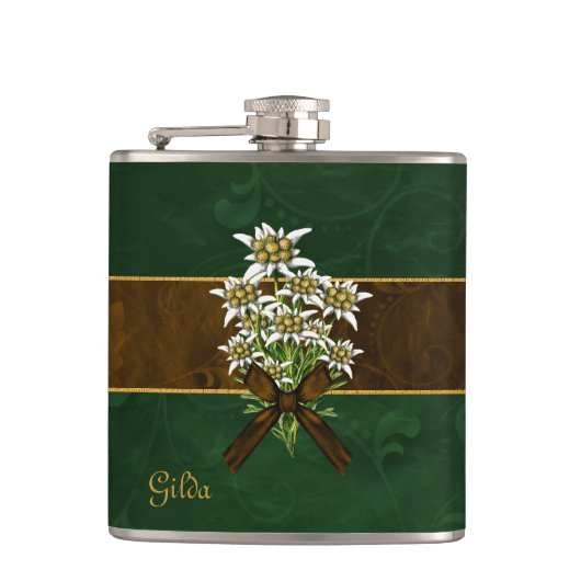 Edelweiss-maatkolf voor Oude Wereld Heupfles (Voorkant)