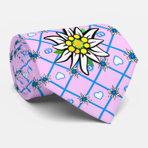 Edelweiss op blauw kent geel / dubbelzijdige print stropdas