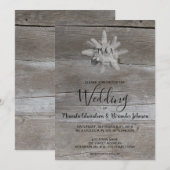 Edelweiss op rustiek houten monogram land Bruiloft Kaart (Voorkant / Achterkant)