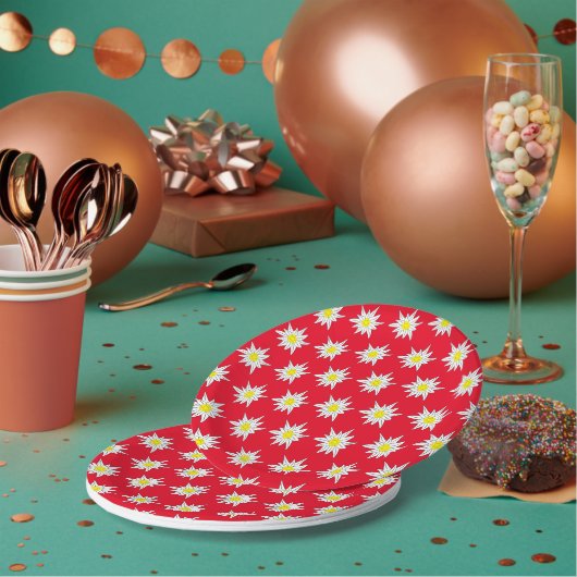 Edelweiss Patroon Rood Rond Papier Bord (Multi)