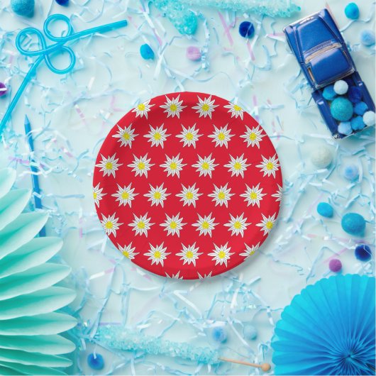  Edelweiss Patroon Rood Rond Papier Bord (Feest)