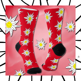 Edelweiss Pattern Floral Red Crew Sokken