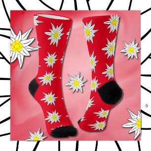 Edelweiss Pattern Floral Red Crew Sokken