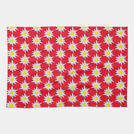 Edelweiss Pattern Red Kitchen Towels Theedoek (Horizontaal)