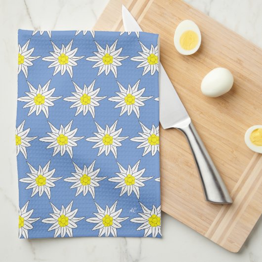 Edelweiss Print Blue Kitchen Towels Theedoek (Quarter Fold)