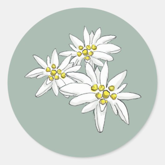 Edelweiss Sound of Music Alpine Floral Black Ronde Sticker (Voorkant)