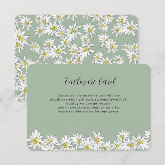 Edelweiss Wilde Bloem Salie Groene Bruids Shower Informatiekaartje (Voorkant / Achterkant)