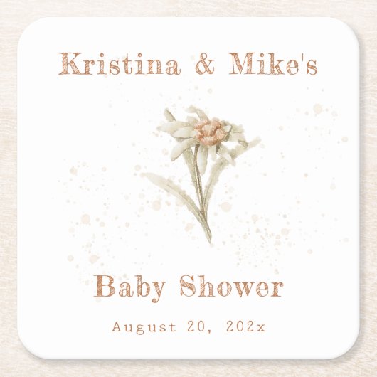 Edelweiss Wildflower Baby shower Kartonnen Onderzetters (Voorkant)