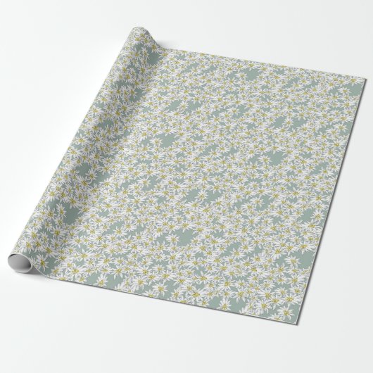 Edelweiss Wildflower Sage Green Schattige Alpine F Cadeaupapier (Uitgerold)