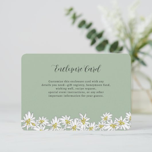 Edelweiss Wildflower Salie Groene Bruiloftssalon Informatiekaartje (Staand voorkant)