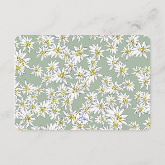 Edelweiss Wildflower Salie Groene Bruiloftssalon Informatiekaartje (Achterkant)